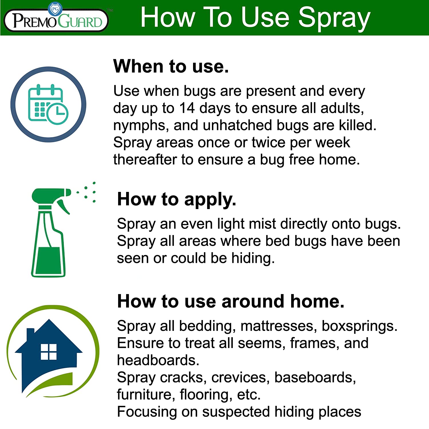 Bed Bug & Mite Killer - 16 oz - All Natural Non-Toxic - By Premo Guard