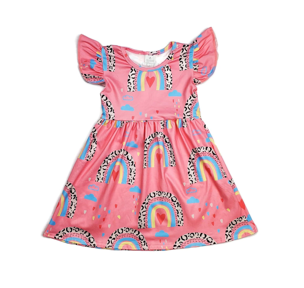 Boho Rainbow Long Flutter Milk Silk Dress