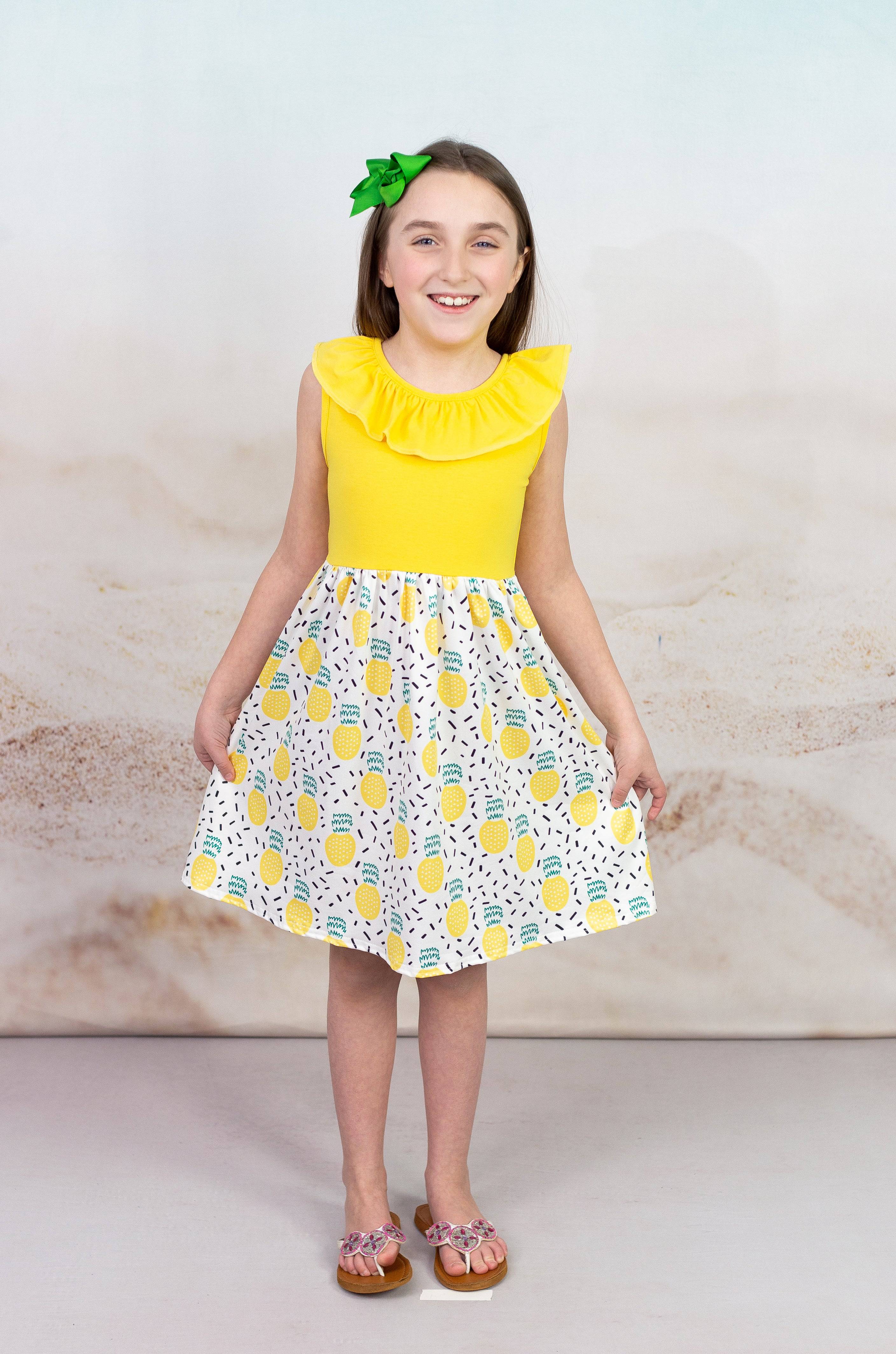 Pineapple Ruffle Tank Milk Silk Dress