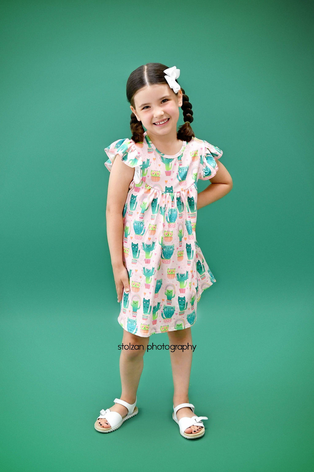 Kitty Cactus Milk Silk Flutter Dress