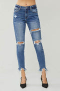 RISEN Distressed Frayed Hem Slim Women Jeans