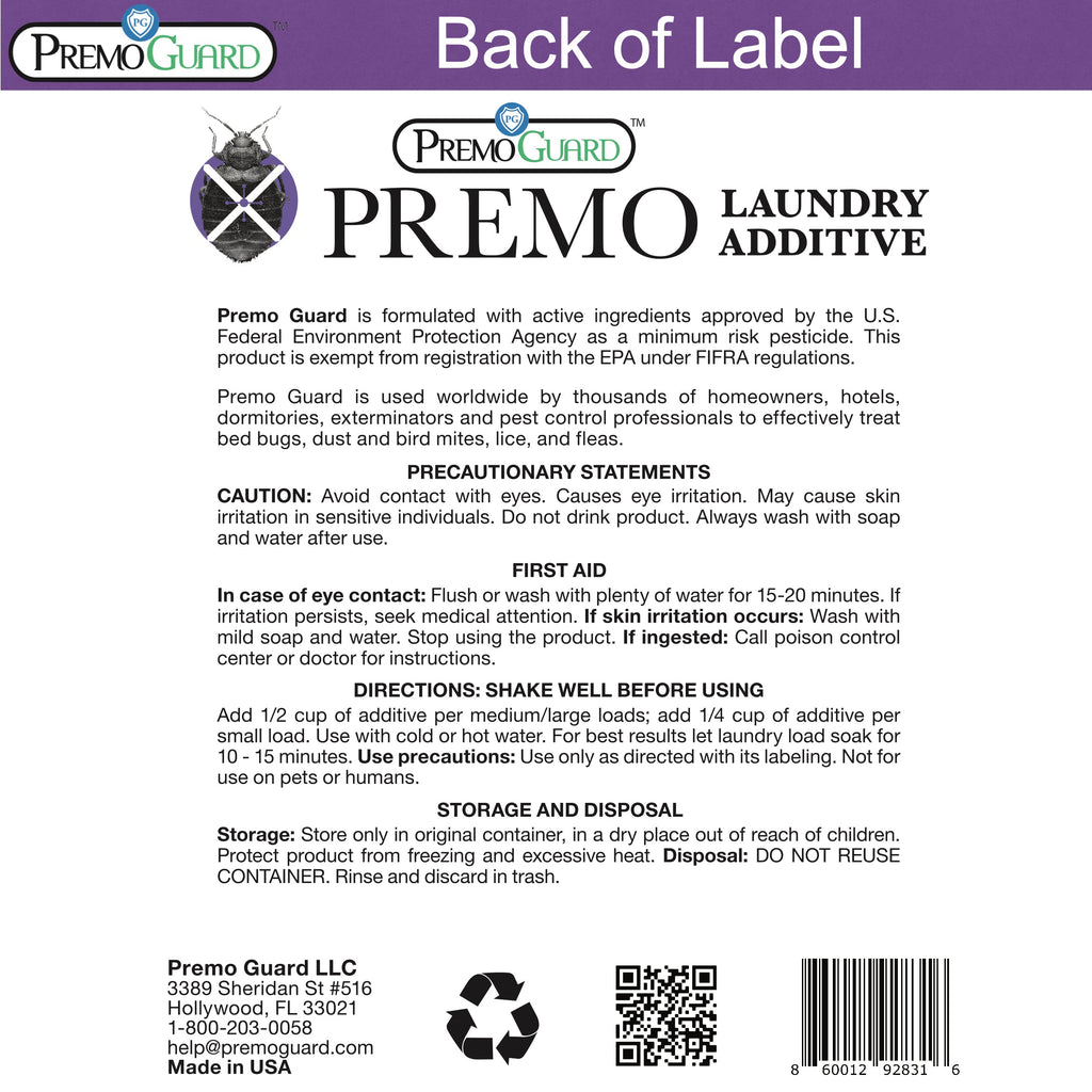 Bed Bug & Mite Killer Laundry Additive - 64 oz - All Natural Non-Toxic - By Premo Guard