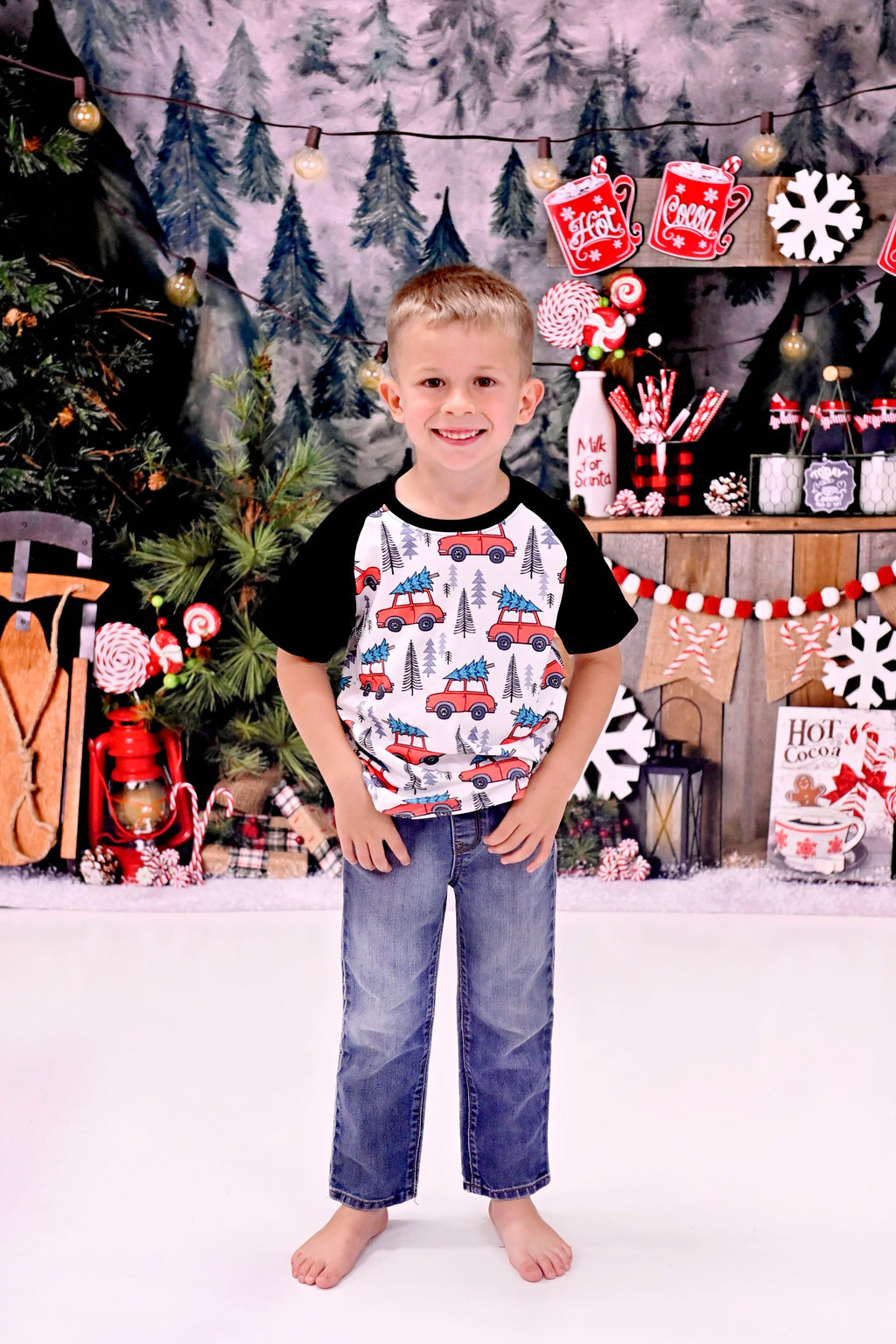 Christmas Car Short Sleeve Raglan