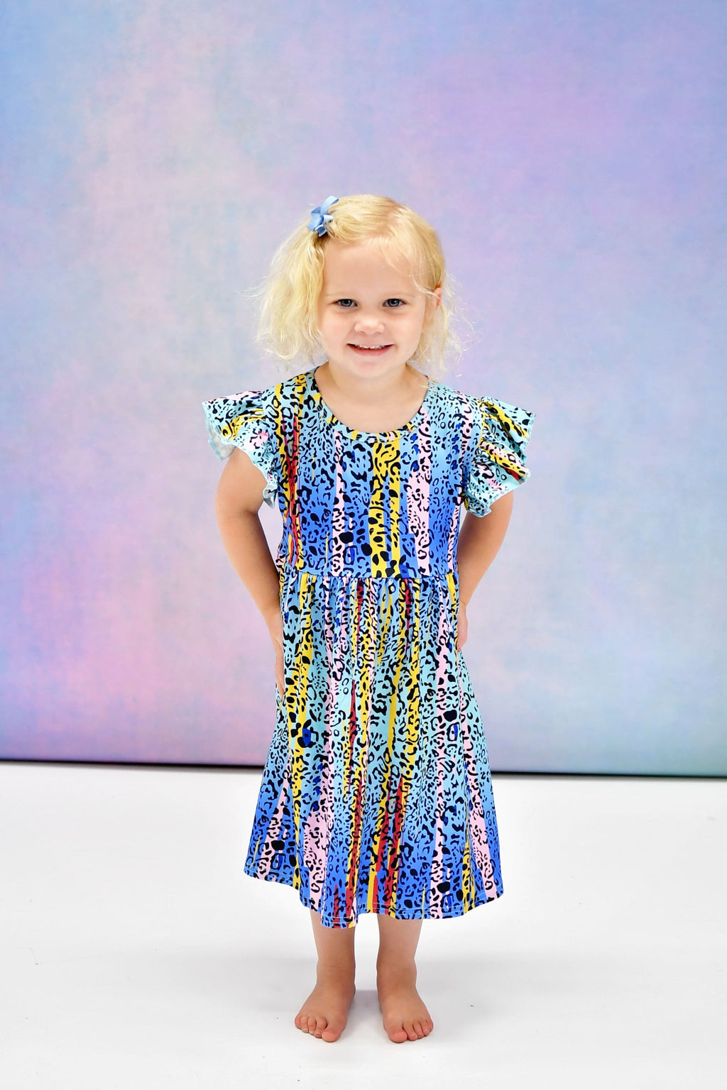 Wild Blue Milk Silk Long Flutter Dress
