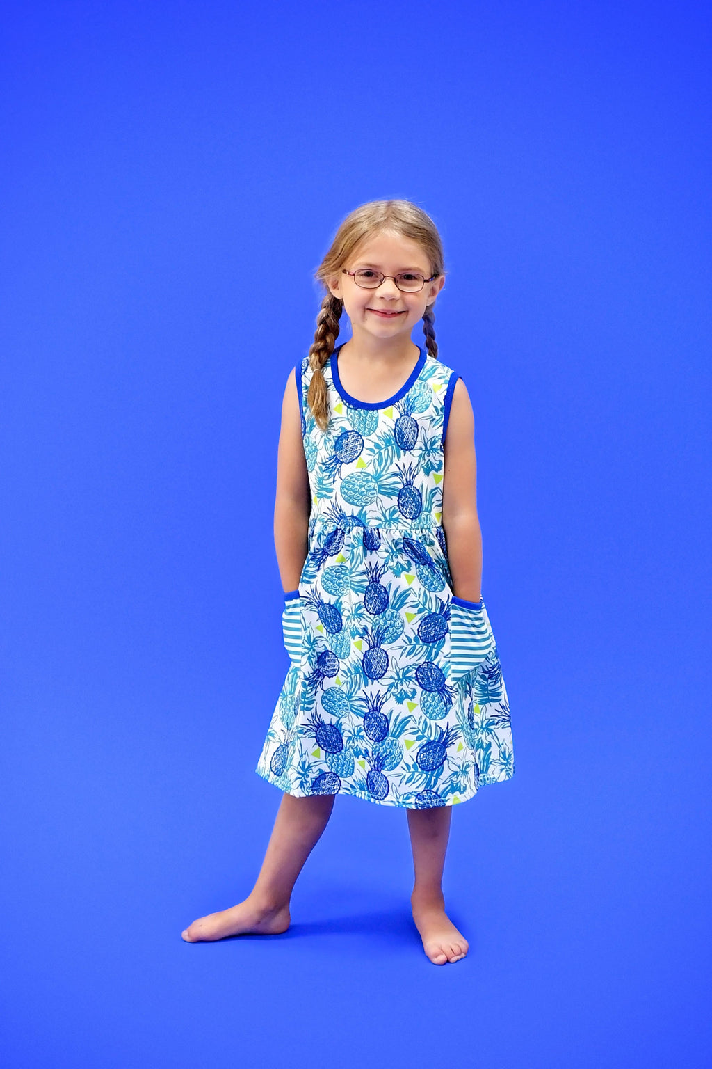 Teal Pineapple Milk Silk Pocket Tank Dress