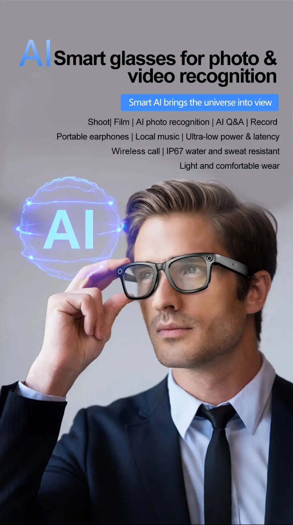 LIGE Smart Glasses Photography Video AI Intelligent Interactive Translation IOS Andirod Glasses