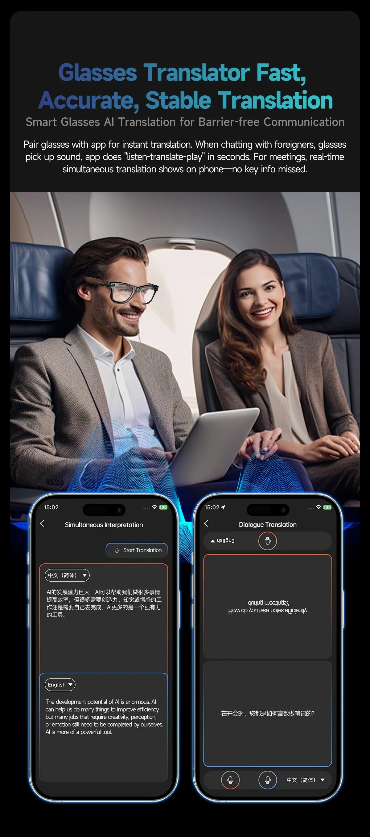 GUHUAVMI AI Smart Glasses 800W Anti Shake HD Camera Video Recording Languages Translation Sunglasses Bluetooth Call Music Play