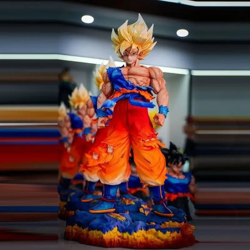 Super Saiyan SSJ Goku Anime Figure, Dragon Ball Z Switchable Heads Variants Figurines 35 CM