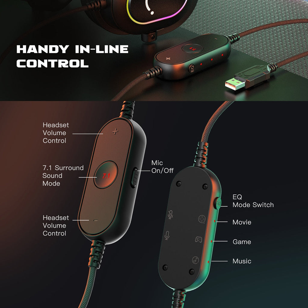 Dragon 6 Dynamic RGB Gaming Headset with Mic Over-Ear Headphones