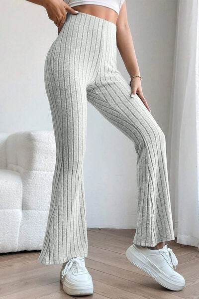 Basic Bae Full Size Ribbed High Waist Flare Women Pants